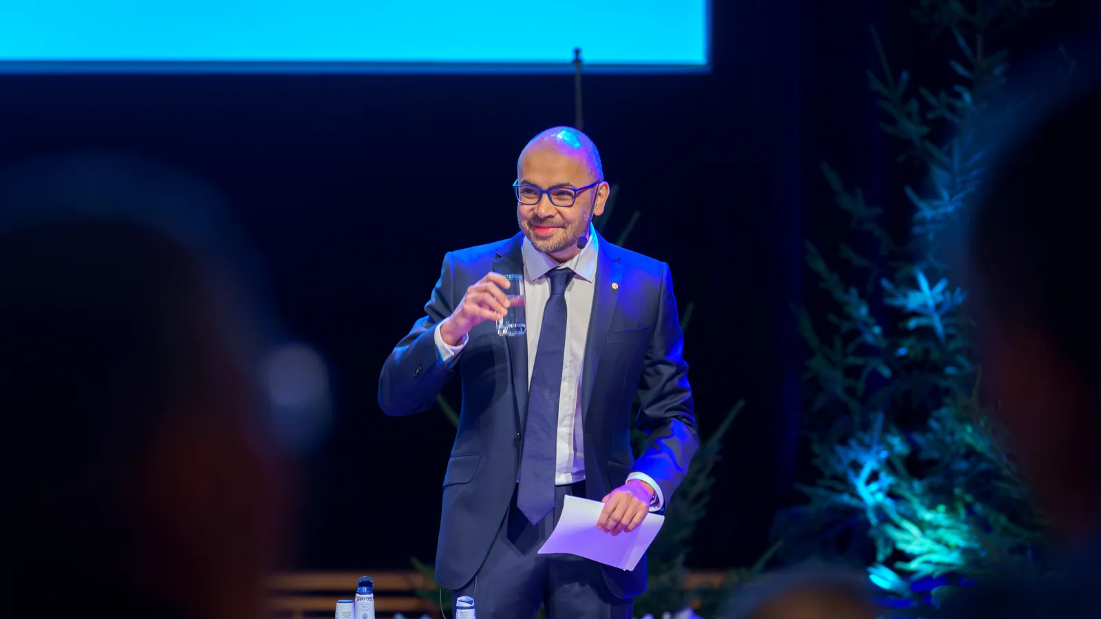 Demis Hassabis speaking at the 2024 Nobel Lectures at Stockholm University.